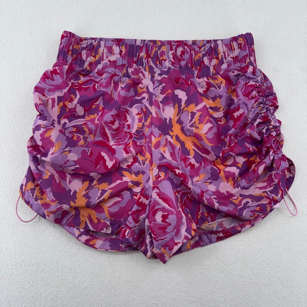 Sincerely Jules Womens Floral Ruched Bungee Athletic Shorts Purple Pink‎ Size M